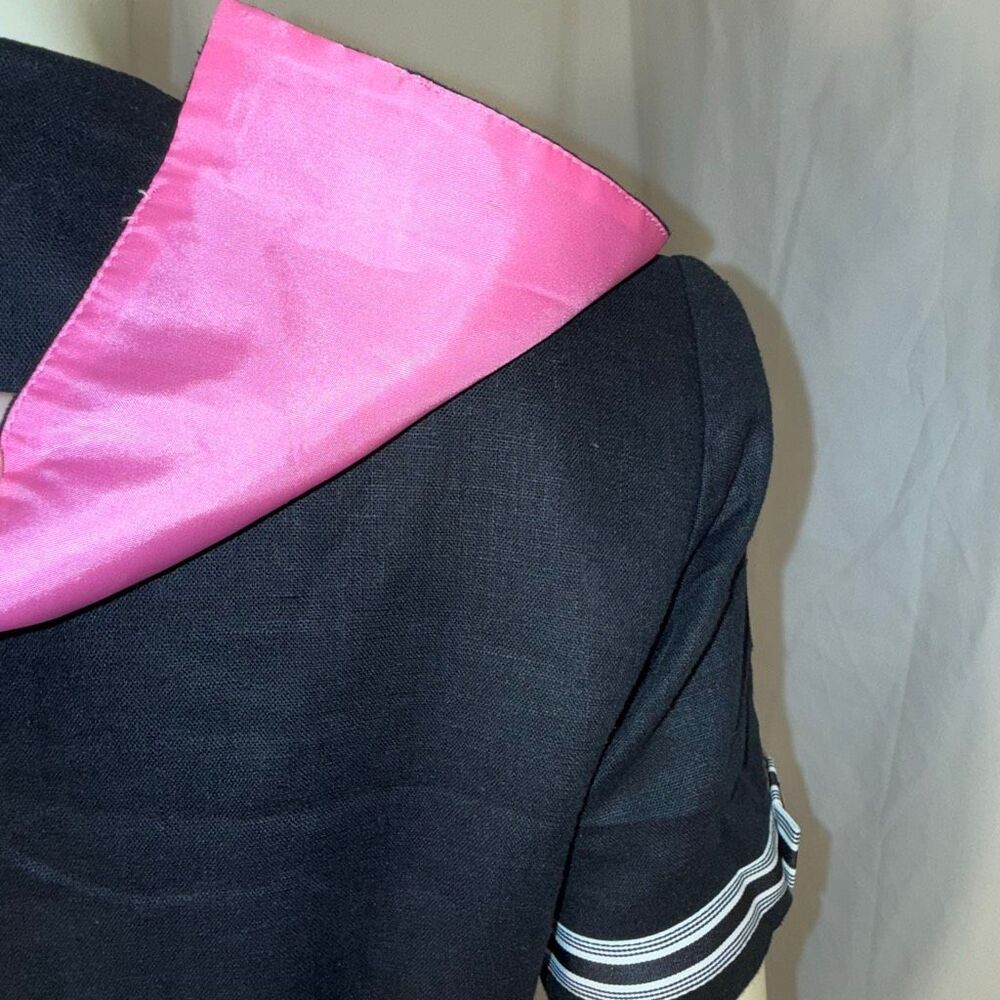 Vintage 90s Jessica Howard Petite Black Linen Blend Sailor Midi Dress Nautical P - Picture 8 of 16